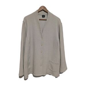 Eileen Fisher Beige Tan Button Front Cardigan Waffle Weave Pattern B49 1X/2X